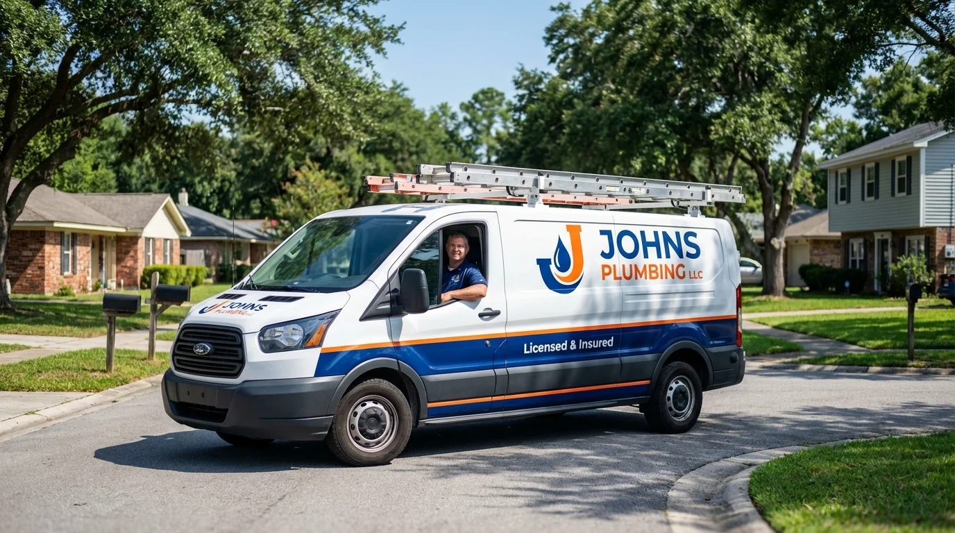 Johns Plumbing LLC service van in Watford City, ND
