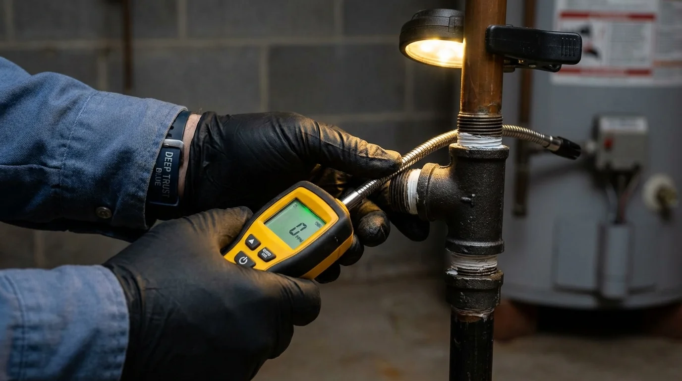 Gas leak detection with electronic sniffer by Johns Plumbing LLC in Watford City