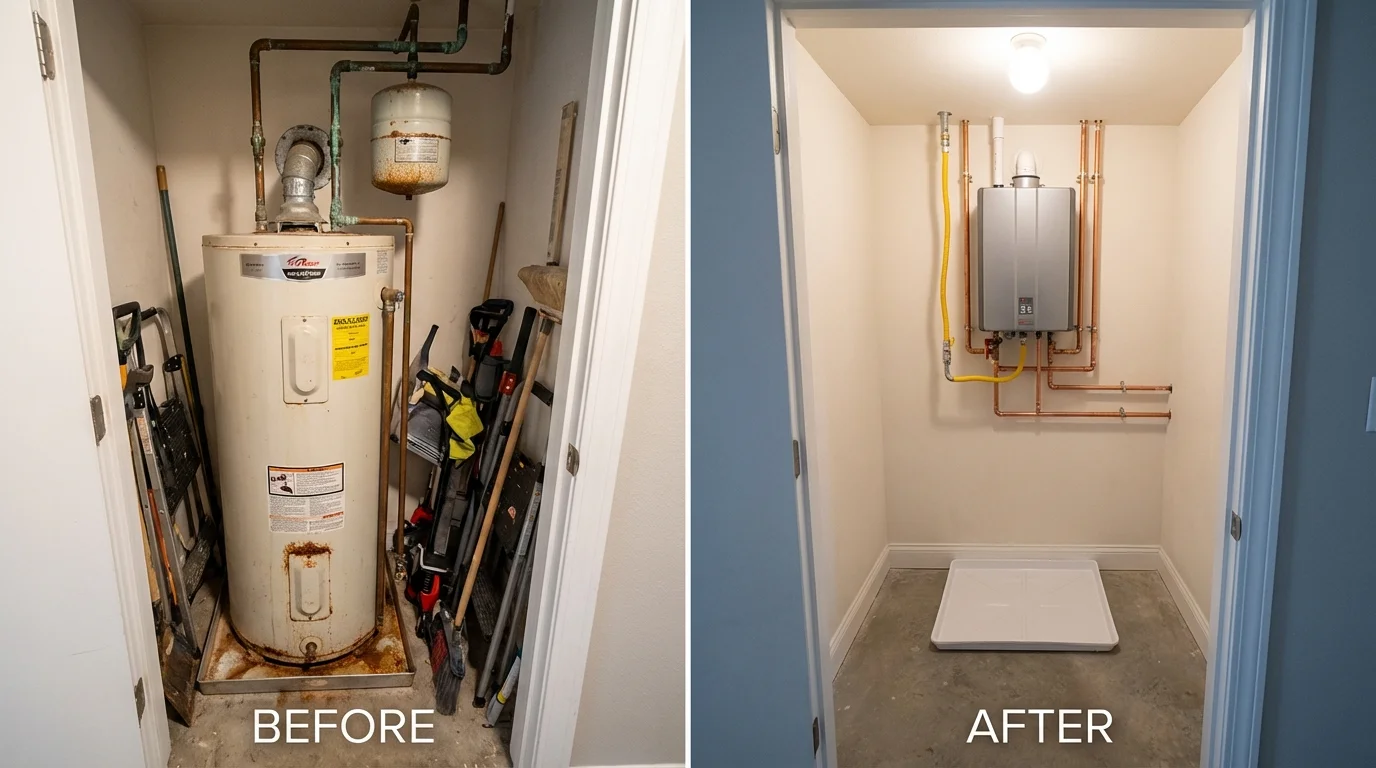 Tank water heater versus wall-mounted tankless unit comparison for Watford City, ND homeowners