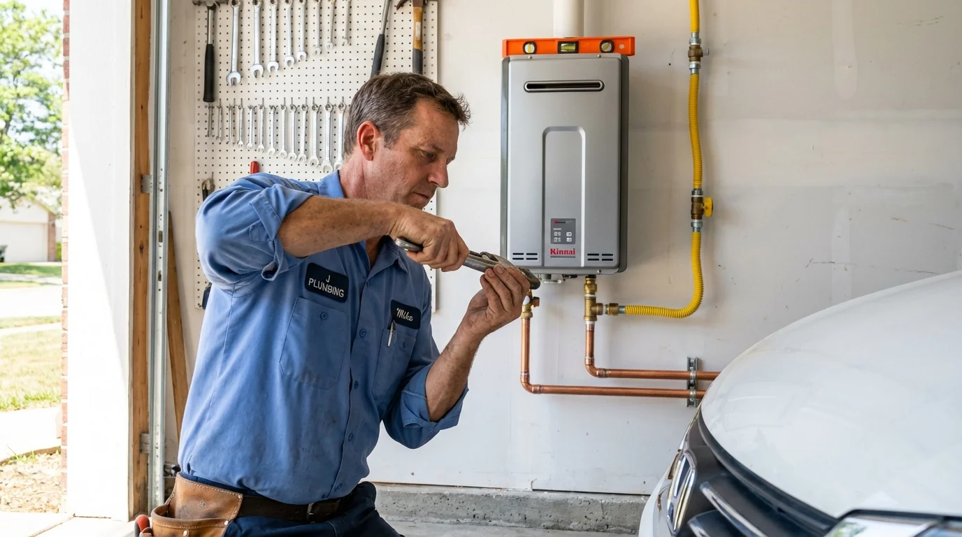 Tankless water heater installation by a Johns Plumbing LLC plumber in Watford City