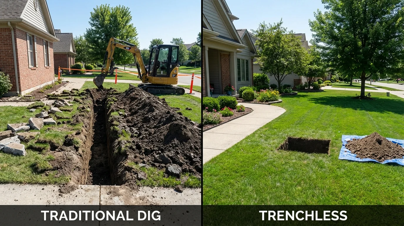 Trenchless sewer repair with minimal yard damage versus traditional excavation in Watford City, ND